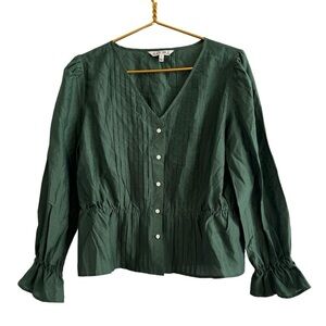 Alex Mill Green V-Neck Pintuck Pleated Blouse Top Women's Size Large